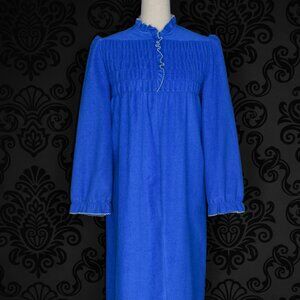 Vintage 70s Vassarette Front Zipper Blue Polyester Long Sleeve Housecoat-S